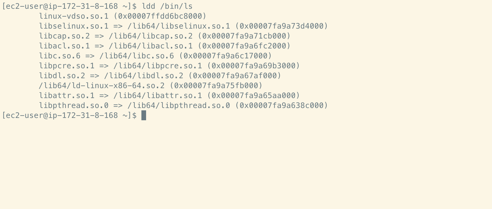 Example of shared libraries loaded by the ls command <br />